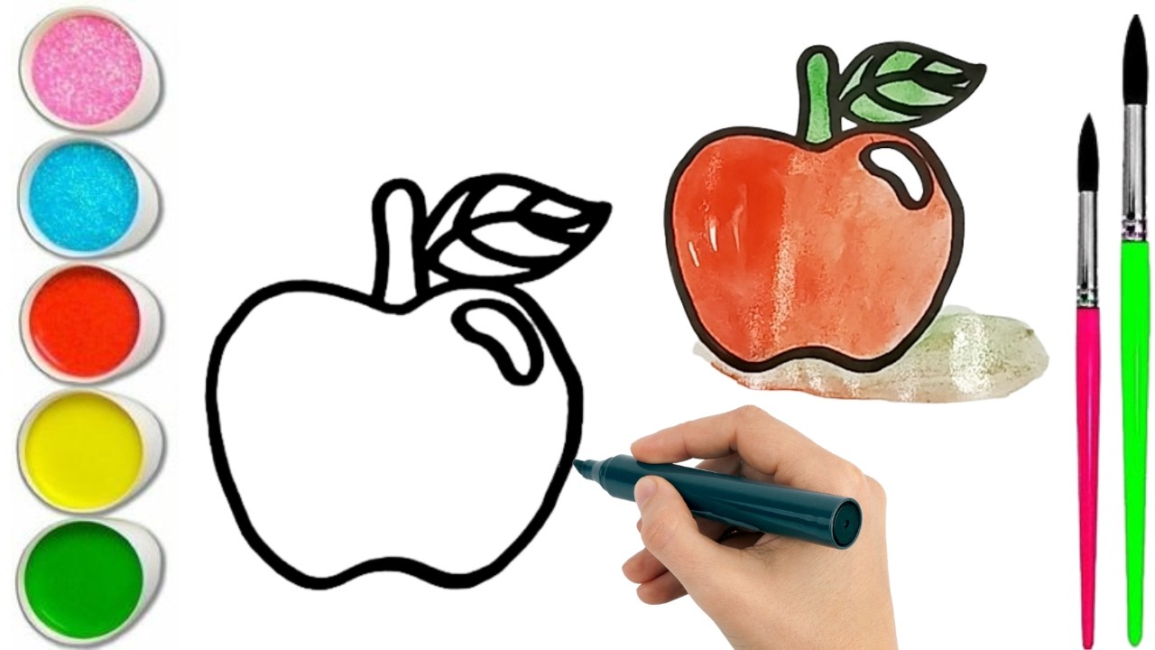 How To Draw  cute Apple Drawing, Painting & water Coloring For Kids and Toddlers_🌈🎨