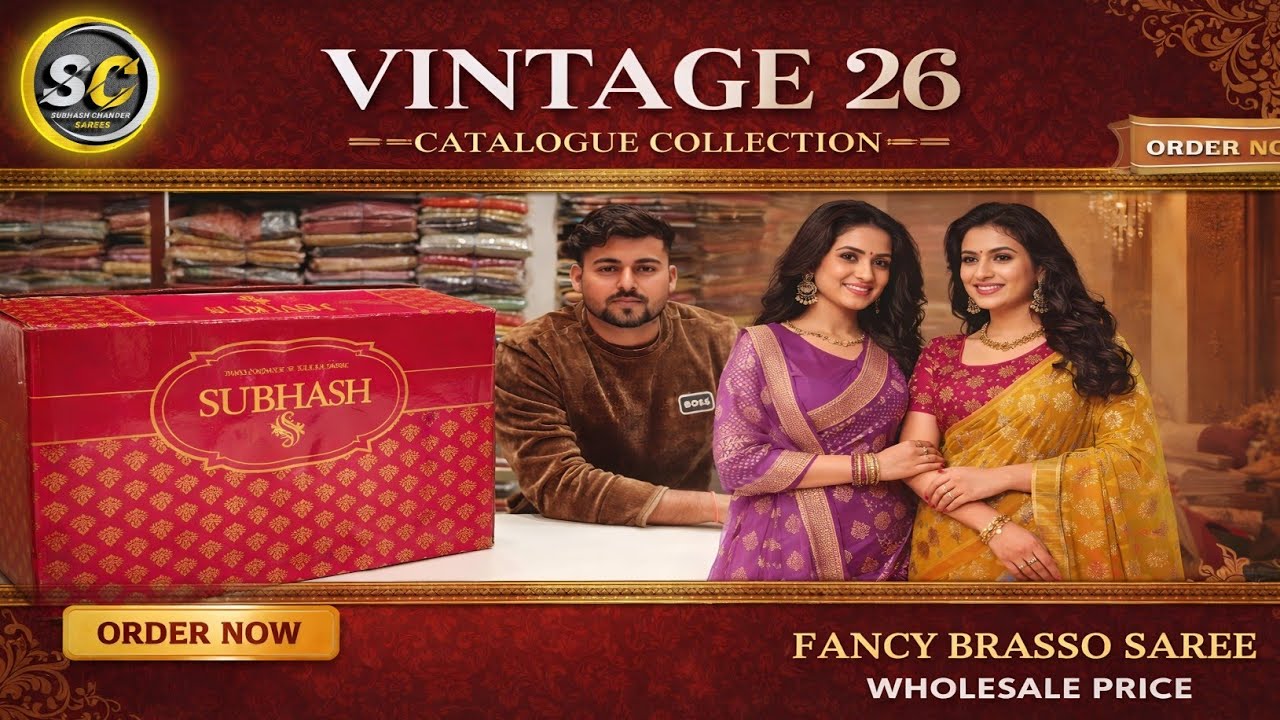 SUBHASH BRAND VINTAGE 26 LATEST CATLOGUE LAUNCH 🥻🛍️😍 || PARTYWEAR BRASSHO PATTERN SAREE COLLECTION✅🚚