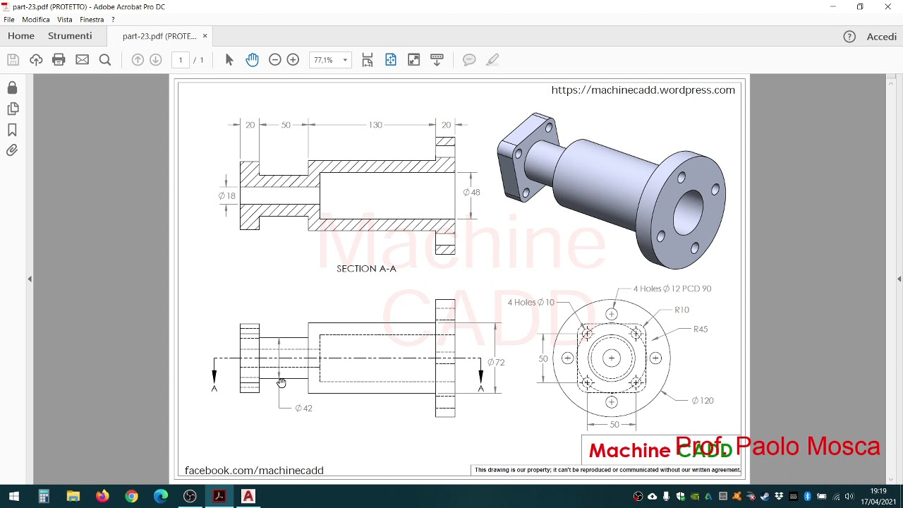 Pezzo meccanico (PARTE 1 - Costruzione solido) - Autocad - Prof. Paolo Mosca