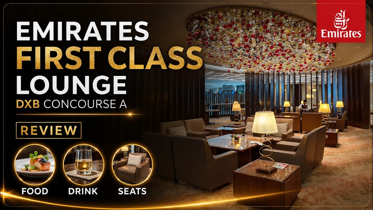 Emirates First Class Lounge Dubai Concourse A review 4k