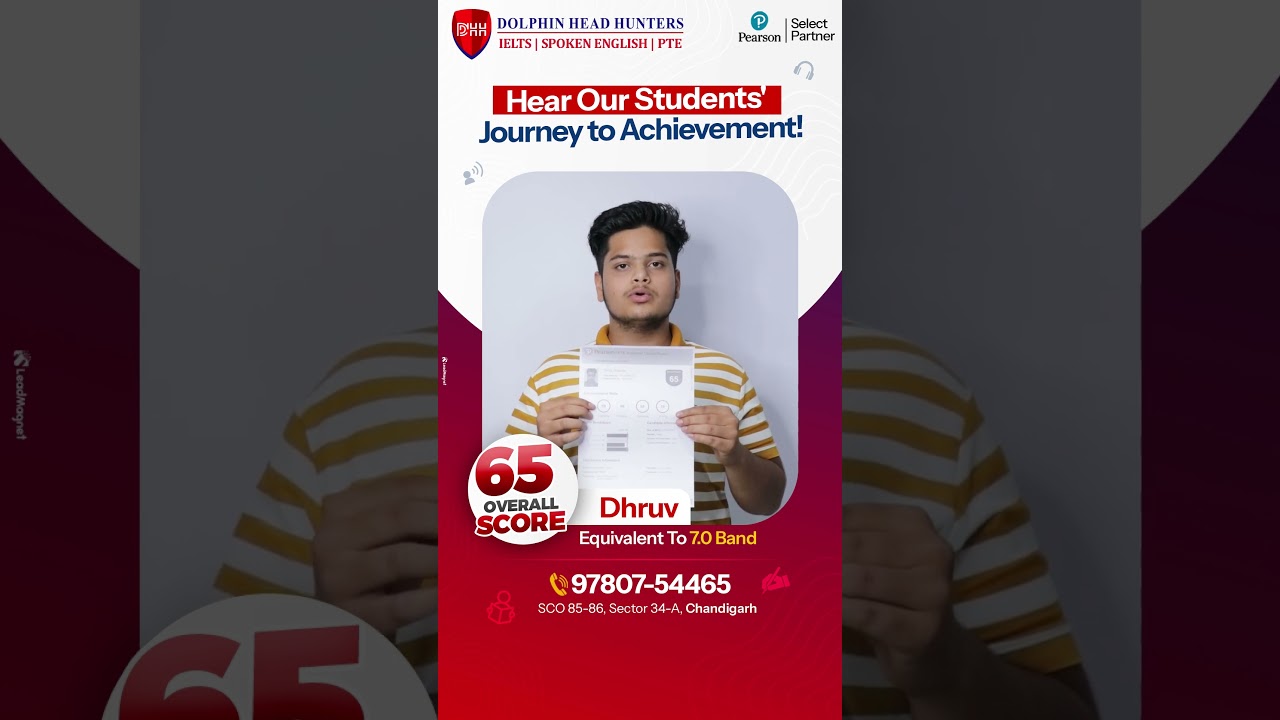 Best PTE  institute in Chandigarh - Dolphin Head Hunters | PTE Success | Result | Chandigarh