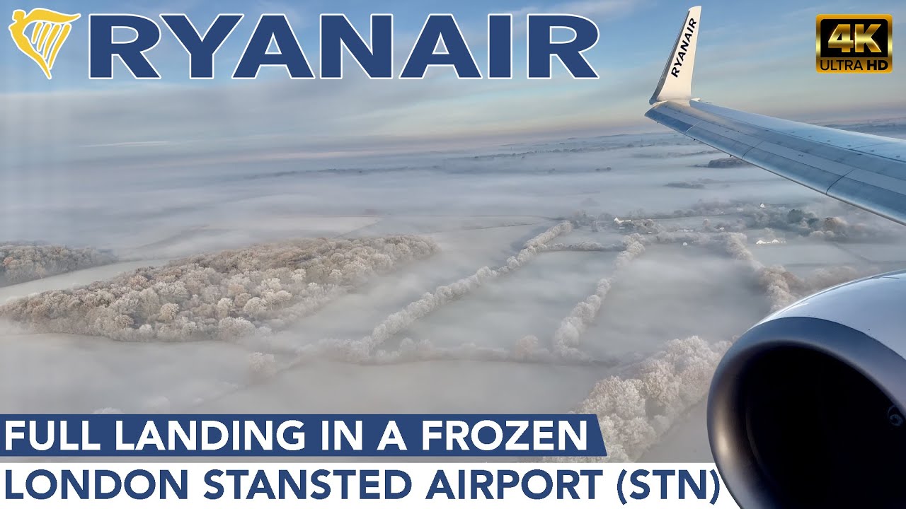 [4K] Ryanair | Boeing 737-800 | Full Approach & Landing in a FROZEN London Stansted Airport