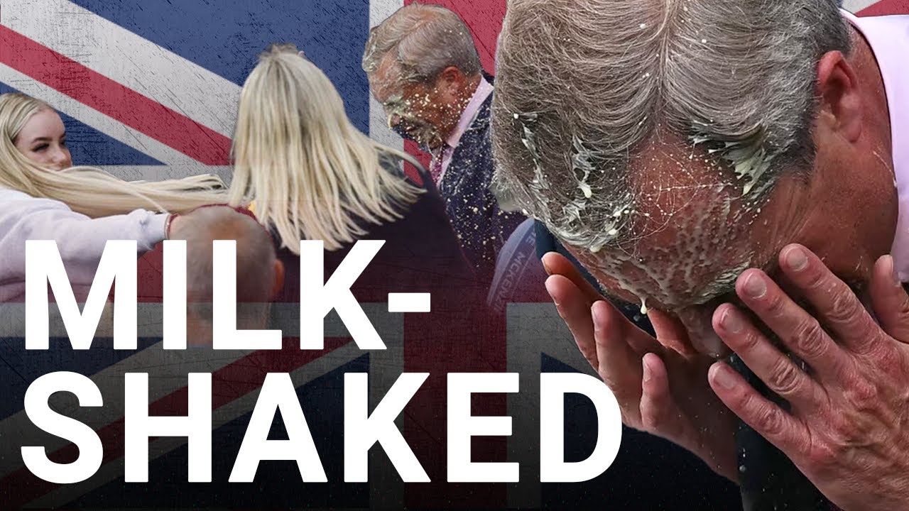Nigel Farage has milkshake thrown over him at Clacton election launch