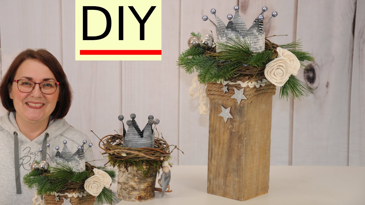 Weihnachtsdeko ✨ selber machen 🎄 Eine Krone auf Holzstamm Upcycling DIY