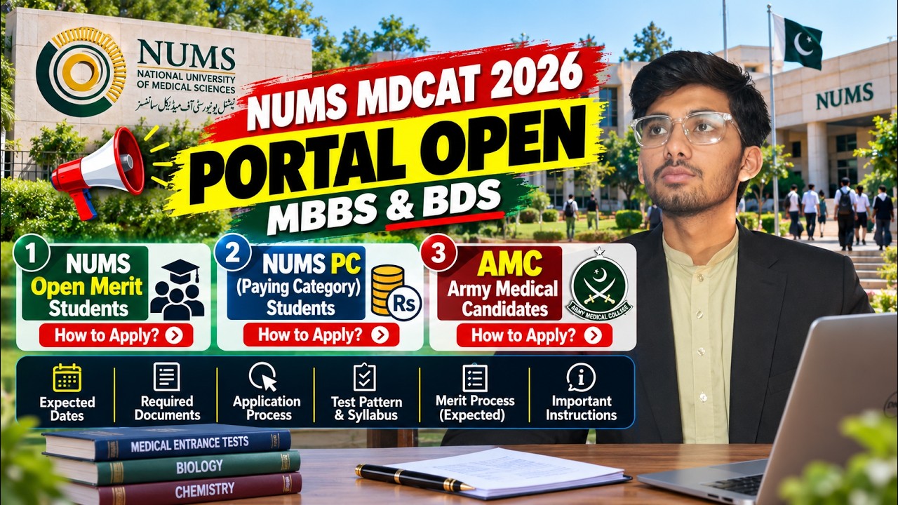 NUMS MDCAT 2026 Portal Opening Explained 🔥 | MBBS BDS | Open Merit, PC & AMC