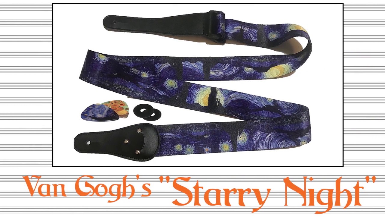 Starry Night Guitar Strap With Van Gogh Matching Guitar Picks
