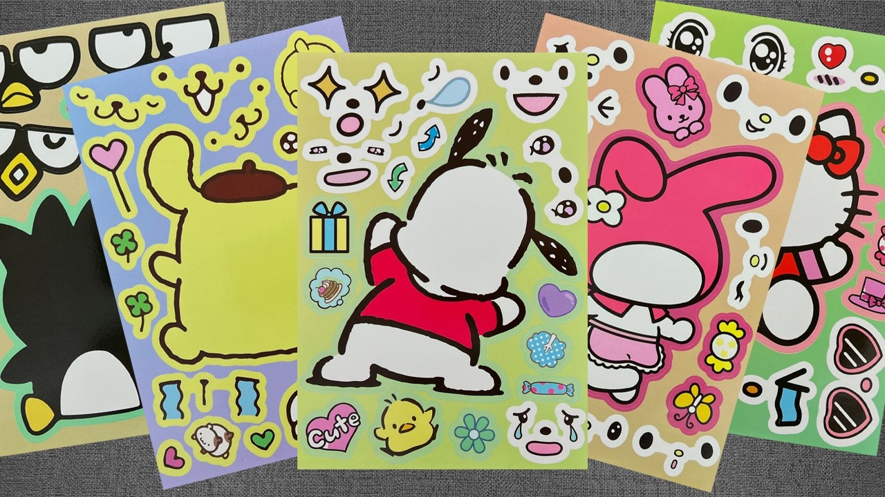[Paper diy] Sanrio Sticker Book with Make A Face Hello Kitty Melody Pochacco | Oddly Satisfying ASMR