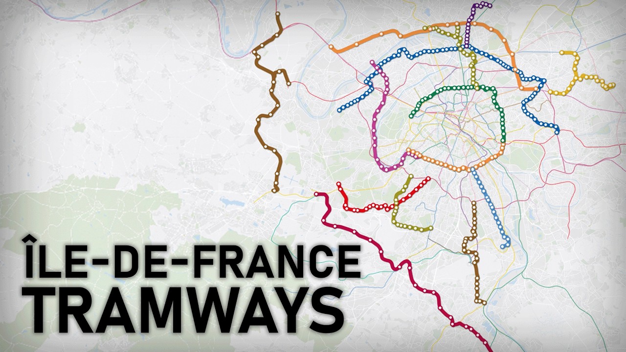 Evolution of the Tramways in Île-de-France (Paris) 1992-2035 (geographic map)