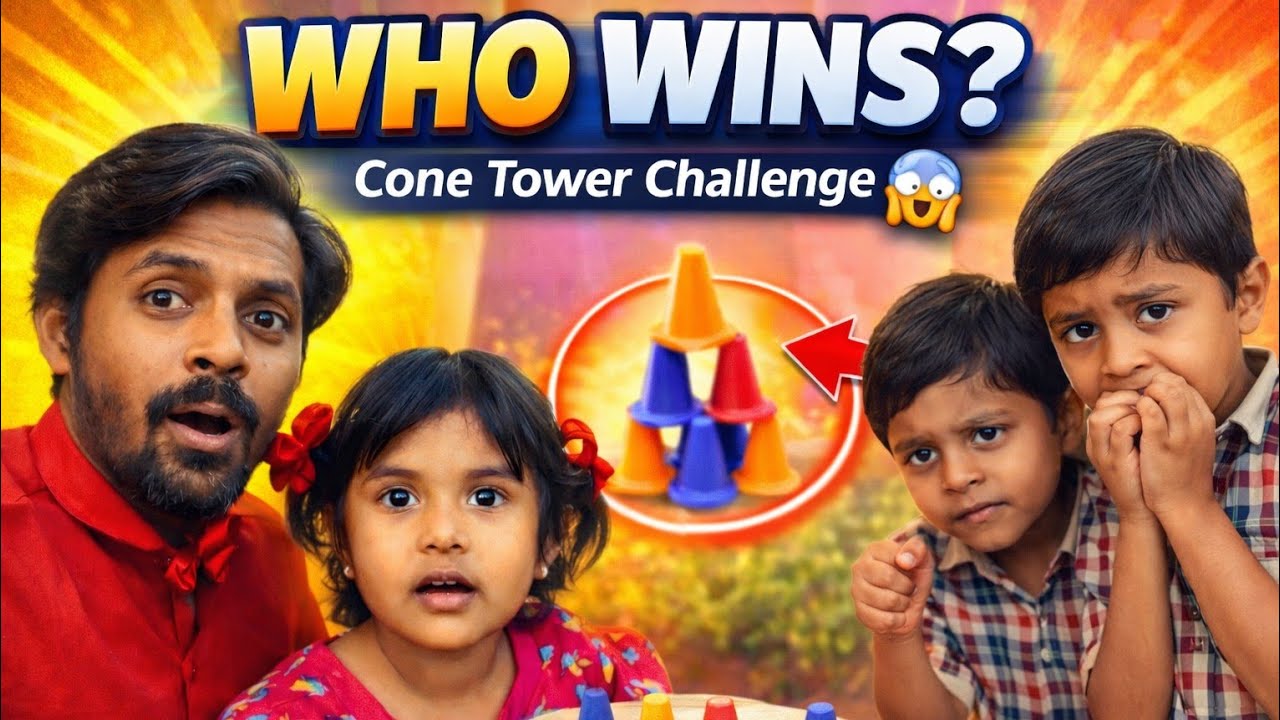 మా పిల్లలతో  కోన్ టవర్ ఛాలెంజ్ 🎮🐾  // Ultimate Cone Tower Challenge 🐾🎮 #viral #funny #video