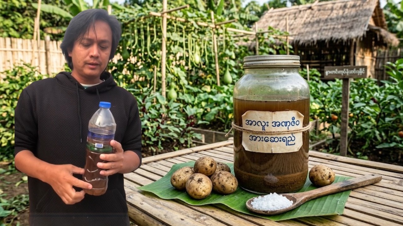 မြေသြဇာဈေးကြောင့် ခေါင်းခဲနေရင် ဒီအာလူးဆေးရည်ကို သုံးပါ! စရိတ်သက်သာပြီး အပင်သန်စေတဲ့နည်း 🥔✨