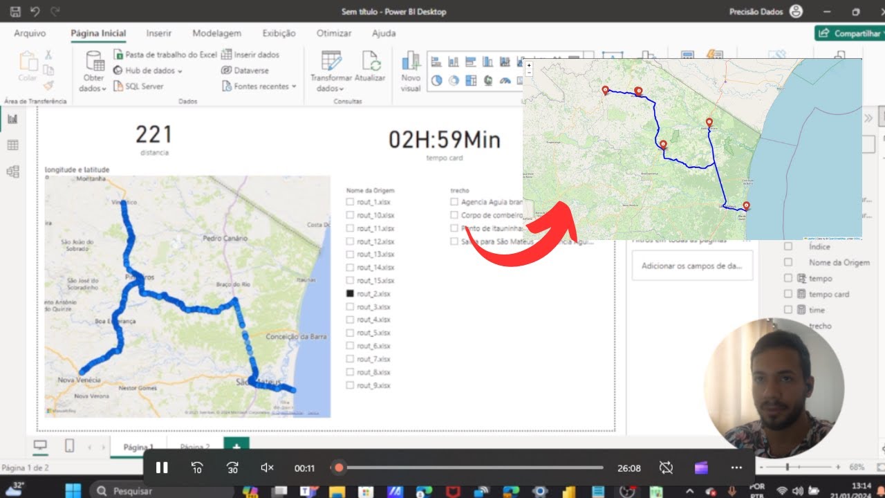 como desenhar rotas no power BI + medidas de tempo e distância |(interativo e dinâmico)