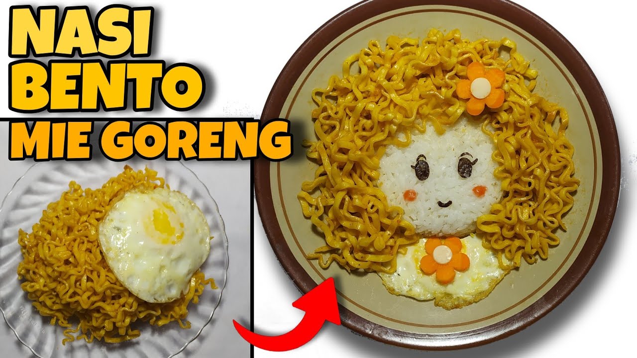 Cara menata bento sederhana dari nasi putih mie goreng dan telur ceplok