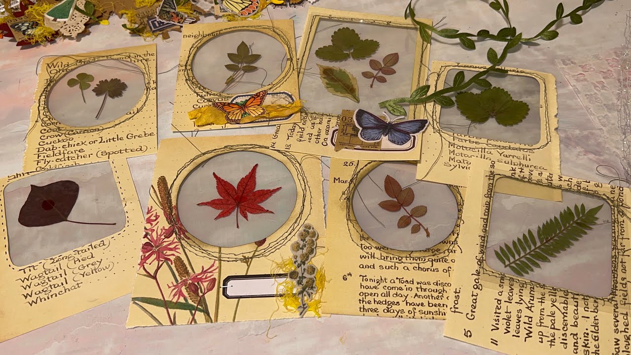 Pressed flower window cards 2 ways // Edith Holden book page idea