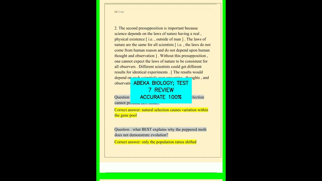 ABEKA BIOLOGY; TEST 7 REVIEW ACCURATE 100% video