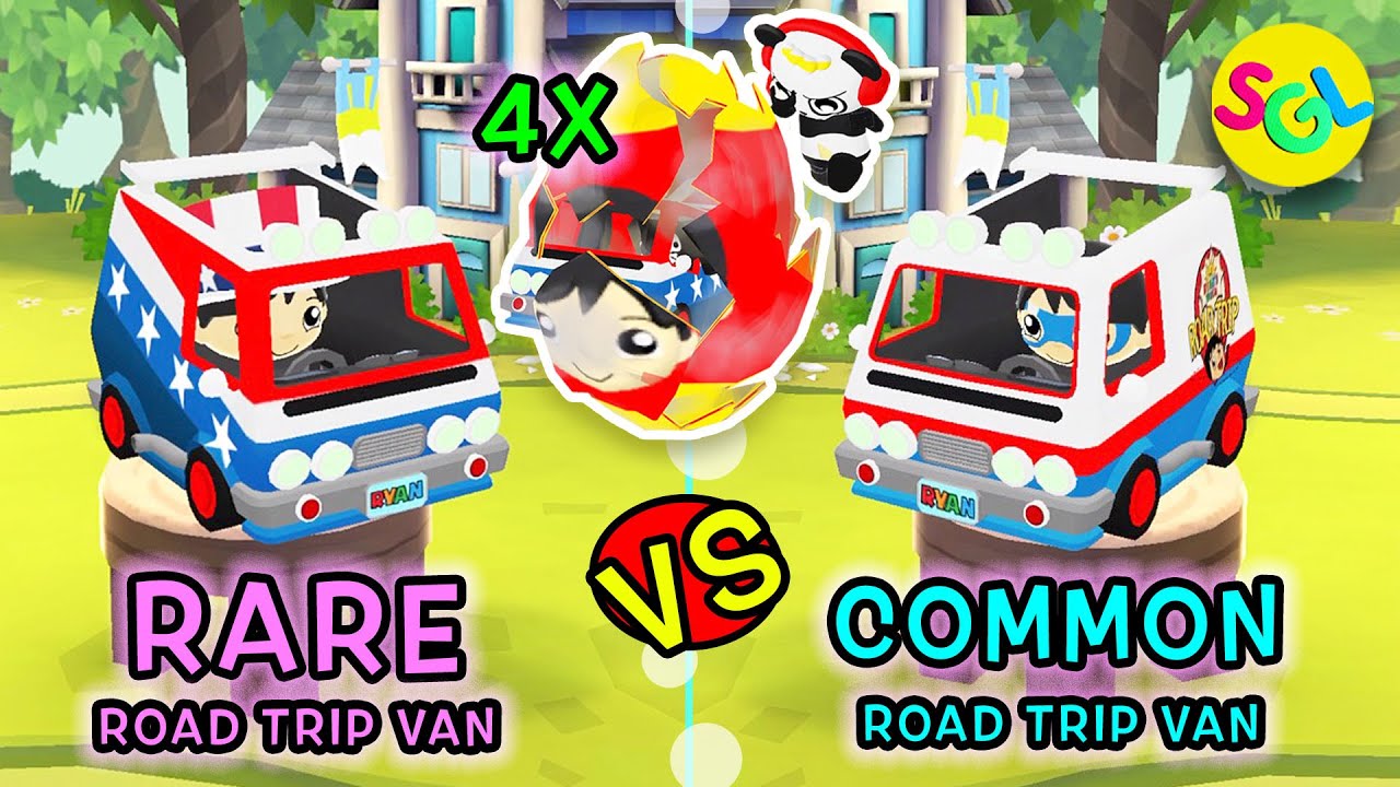 Tag With Ryan Rare VS Common Road Trip Van | Opened Giant Surprise Eggs 4x Ryan's World Game App SGL