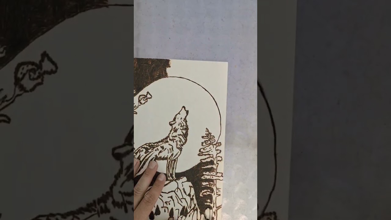 Burning A Wolf Behind The Moon into wood #satisfying #woodburning #relaxing #pyrography #woodworking