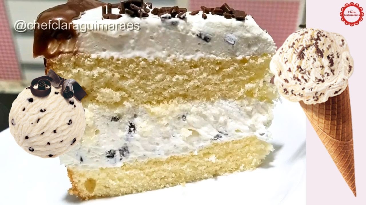 BOLO recheado com SORVETE DE FLOCOS caseiro fácil e rápido. Massa, sorvete e decoração