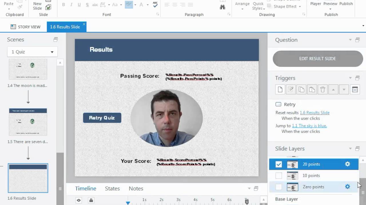 Articulate Storyline 2: Custom Quiz Results Slide