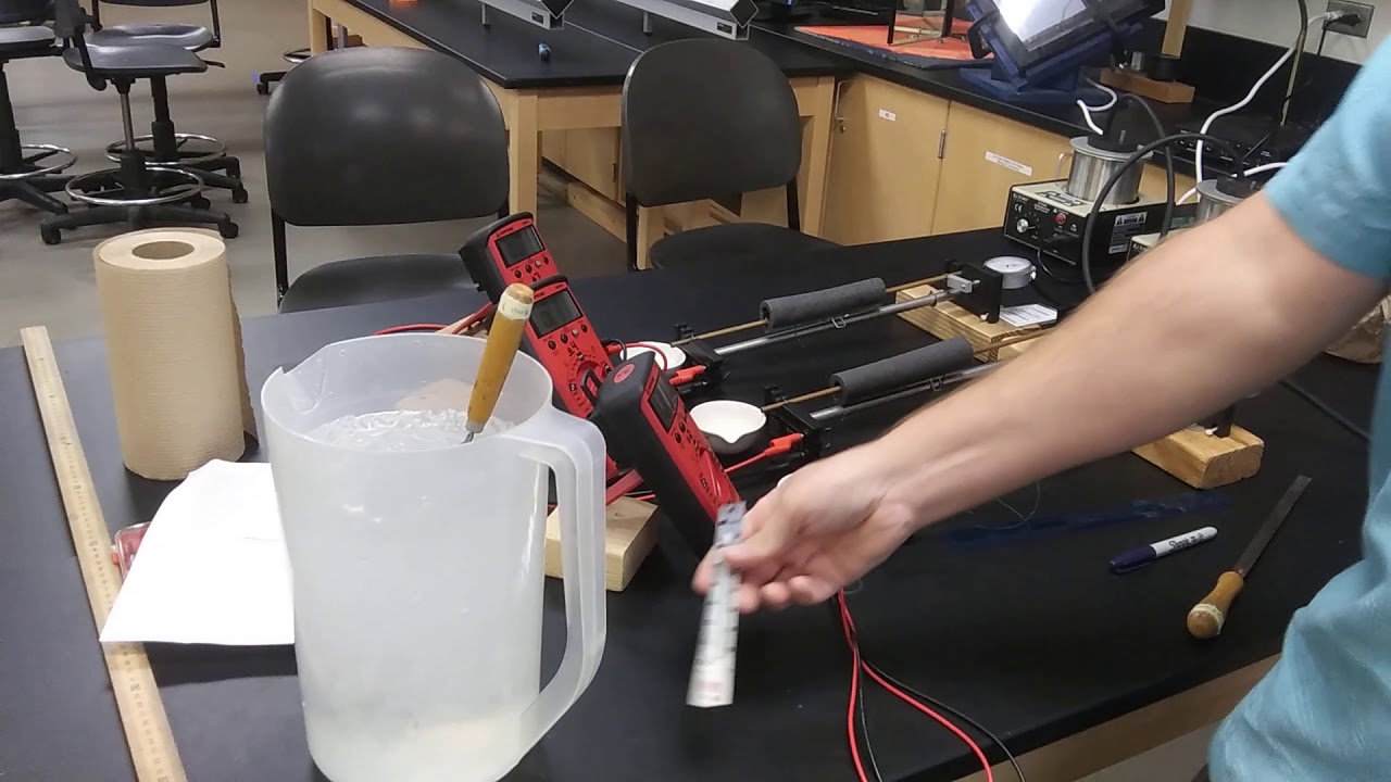 Thermal expansion bimetalic strip and ice water demo