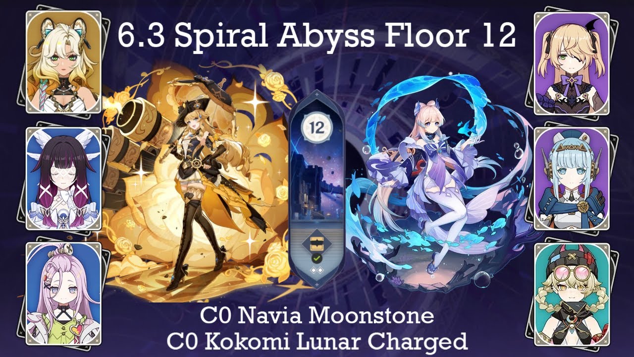 C0 Navia Moonstone ● C0 Kokomi Lunar Charged ● 6.3 Spiral Abyss F12 9 stars