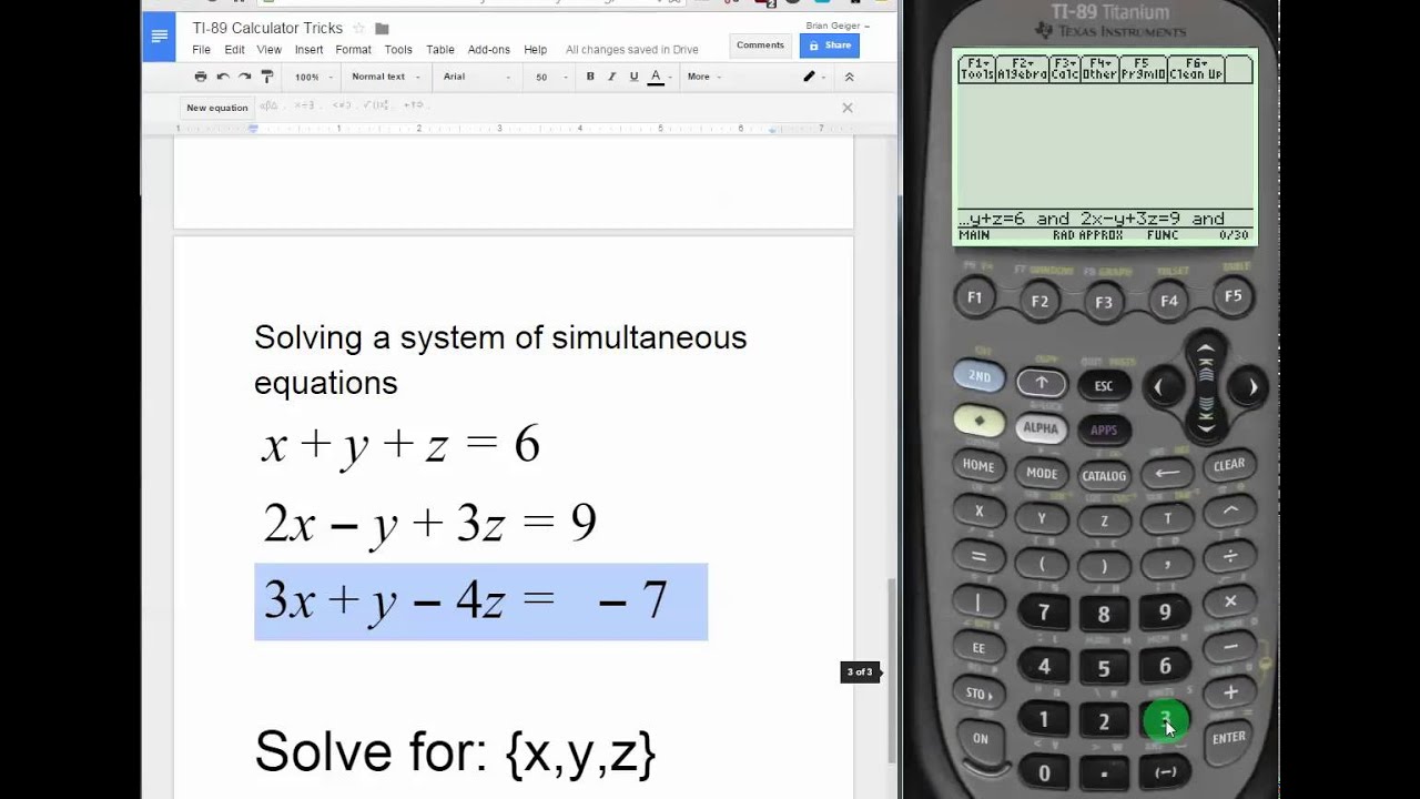 Solving Systems of Simultaneous Equations on TI 89 Titanium Calculator