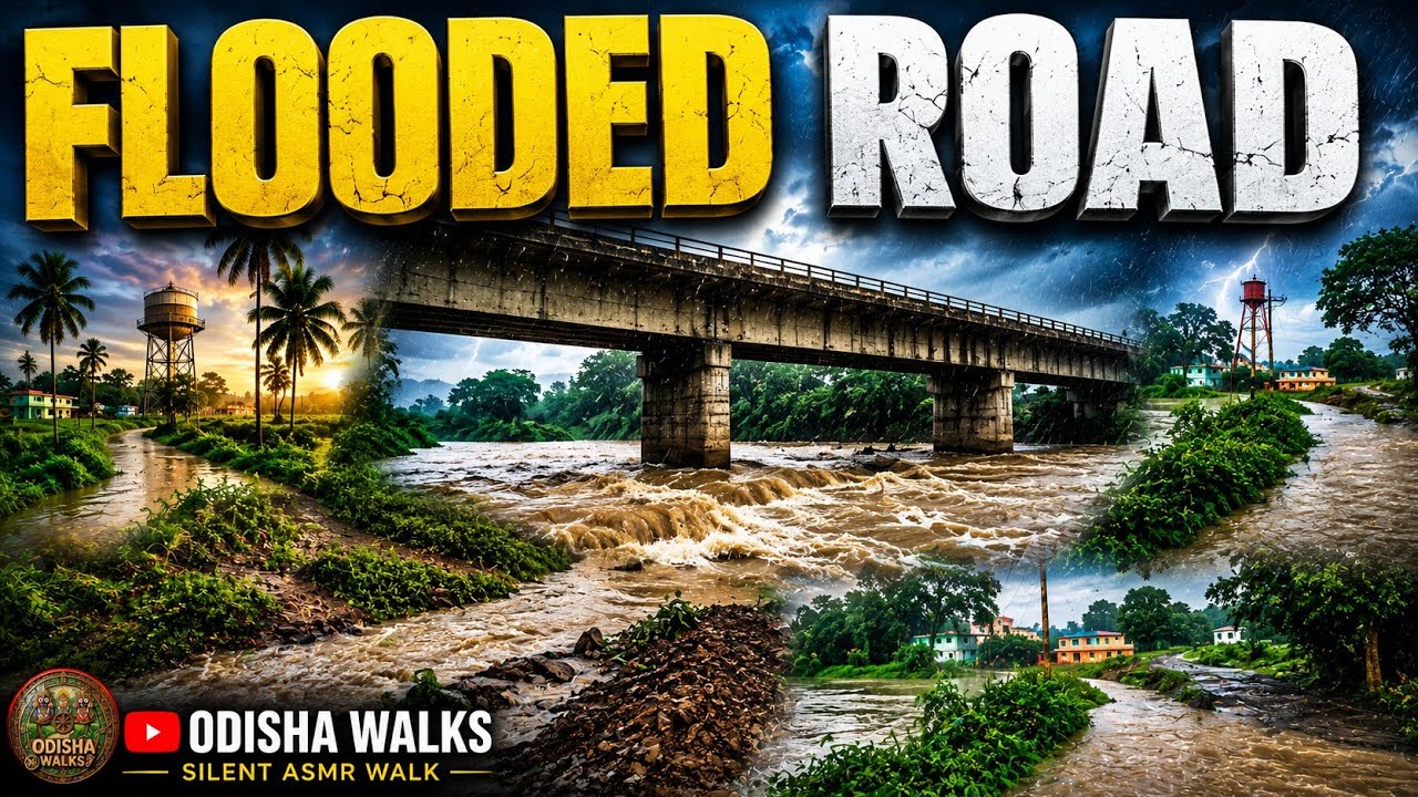 Walking Through a Flooded Countryside Road | Swelling River Bridge | 4K ASMR Monsoon India
