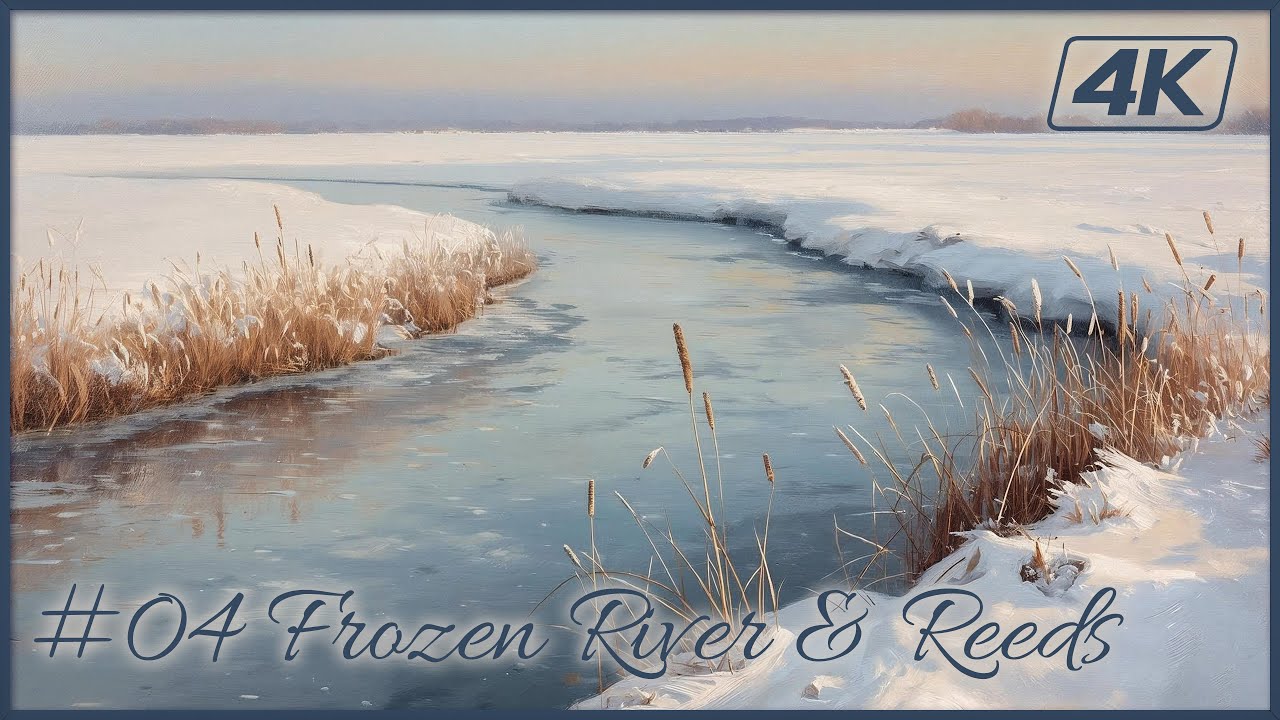 Winter Nature #04 | Frozen River & Golden Reeds | 4K Art Wallpaper | Loop | 3 Hours