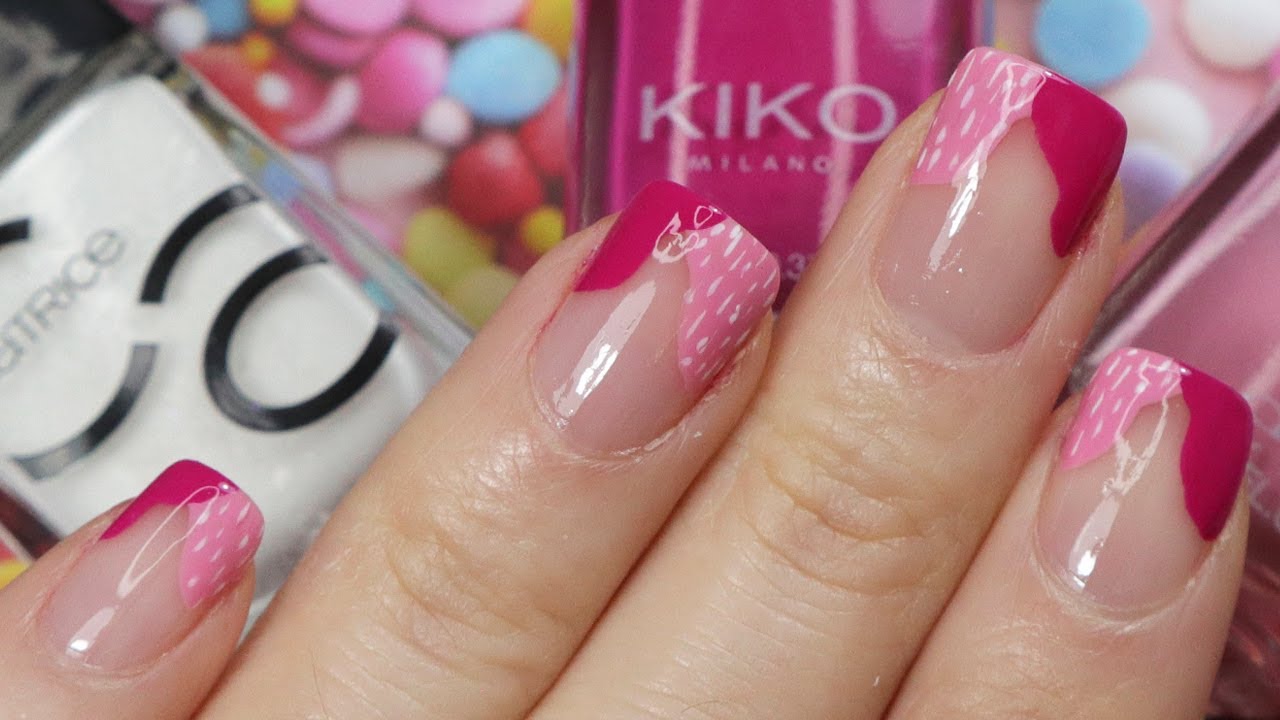 Easy French Manicure | Pink Abstract Wavy Chevron French Tip Nail Art