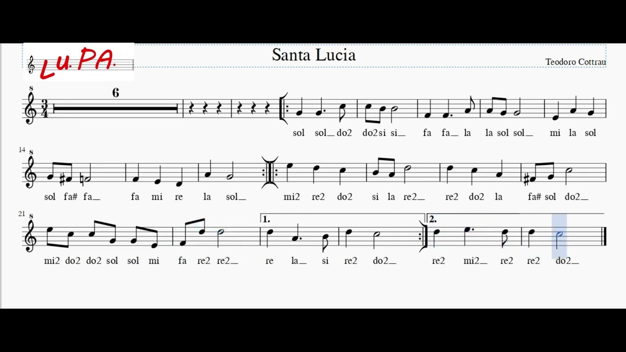 Santa Lucia - Flauto dolce - Note - Spartito - Canto - Tutorial - Recorder