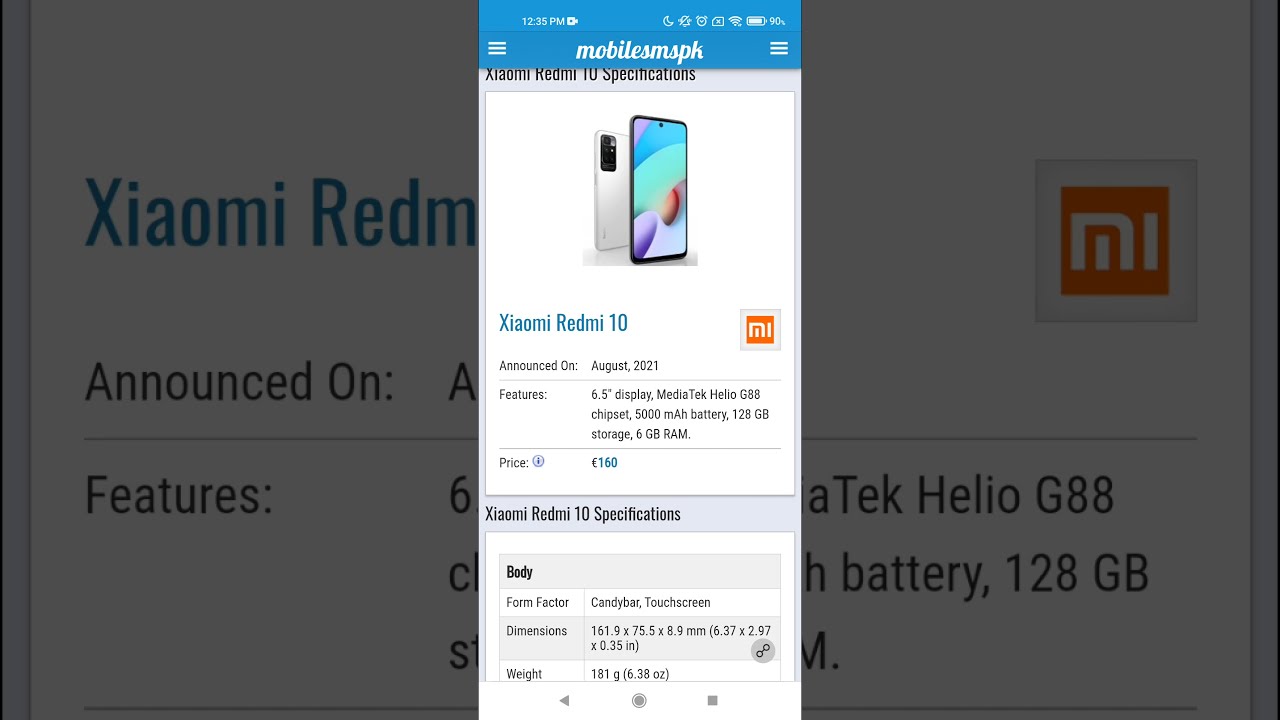 Xiaomi Redmi 10 Specs