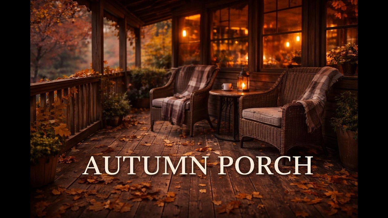 Cozy Autumn Porch 🍂 Warm Jazz Music at a Quiet Coffee Cafe