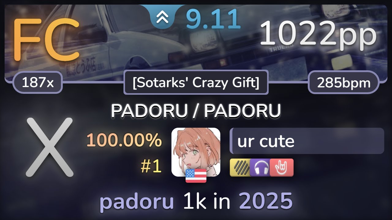 9.1⭐ ur cute | Turbo - PADORU / PADORU [Sotarks' Crazy Gift] +HDNCHR SS FC #1 | 1022pp - osu!