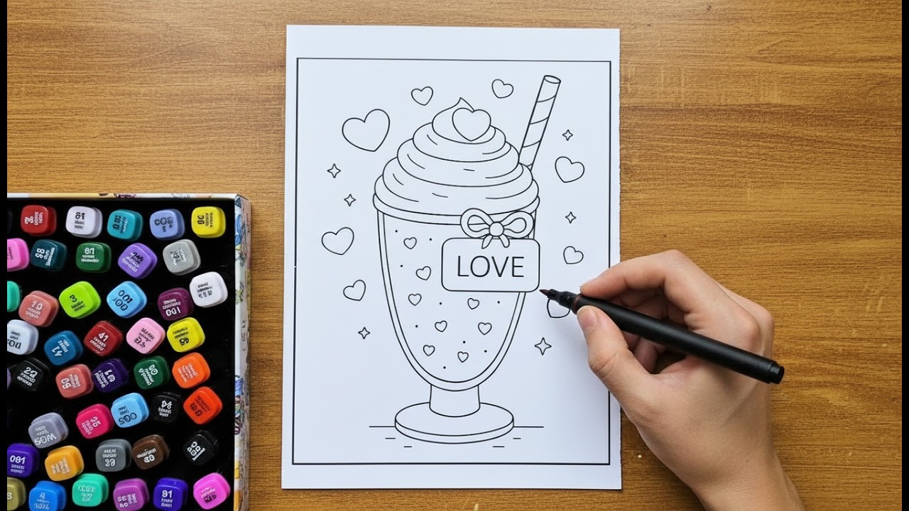 Cute Love Milkshake Coloring 🥤 Satisfying Marker Art