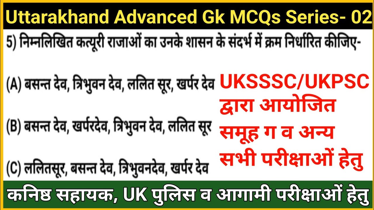 Uttarakhand Gk MCQs- 02 | New Pattern Uttarakhand Gk Questions For Uksssc, Ukpsc Exam | Gk Tracker