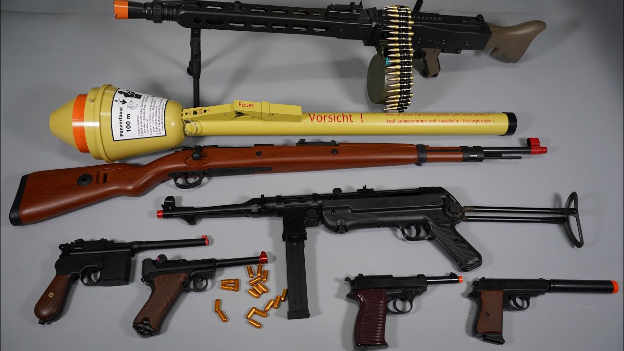 WW2 Shell ejecting Toy Gun - MP40 MG42 Luger P08 Nerf Gun and Airsoft  Realistic Toy Guns Collection