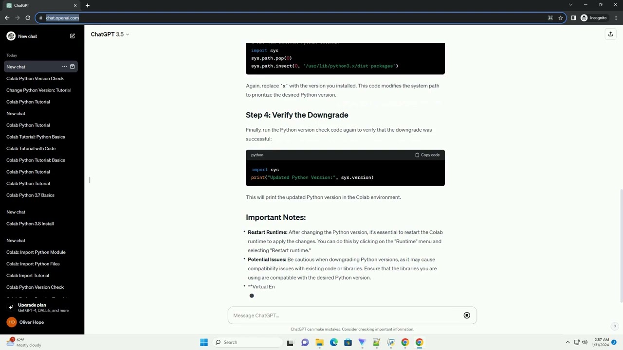 colab python version downgrade