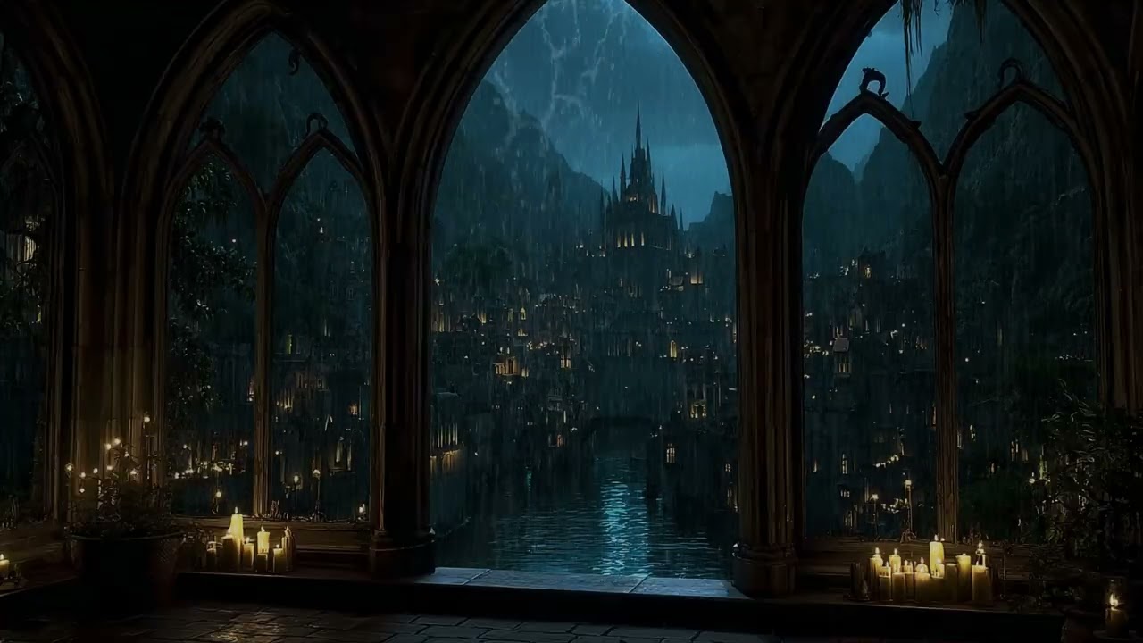 Castle Window Rain and Thunder Sounds for Deep Sleep, Study Focus & Meditation
