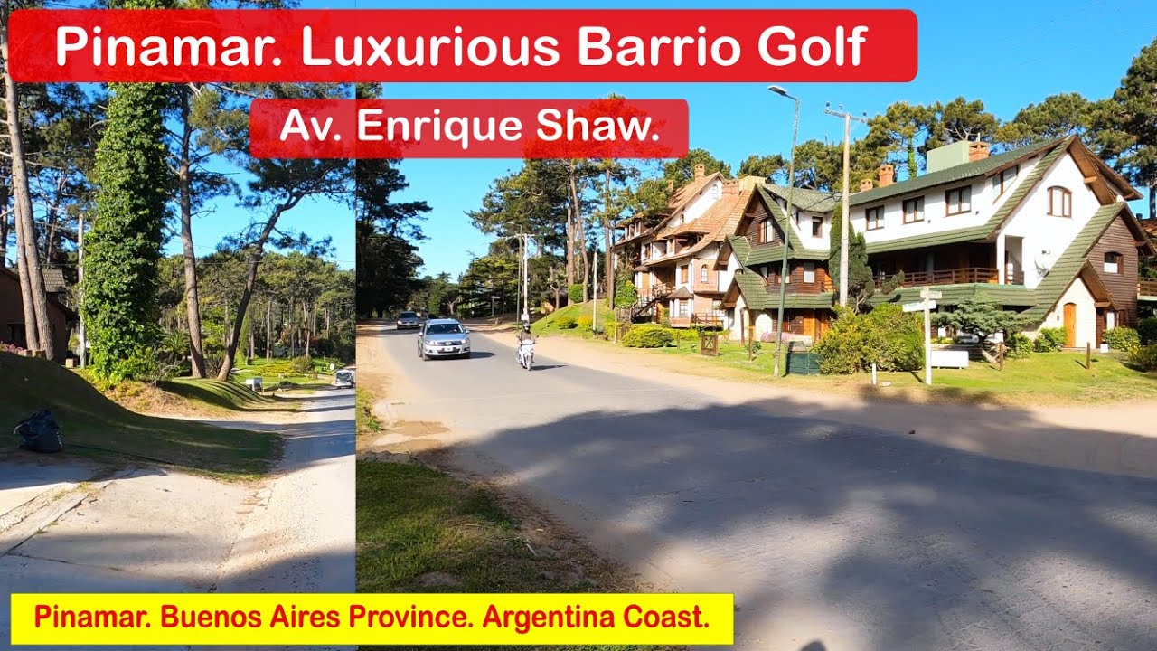 PINAMAR. Luxurious Barrio Golf Av. Shaw. Walk and drone view. Argentina Atlantic Coast. Oct 2022.