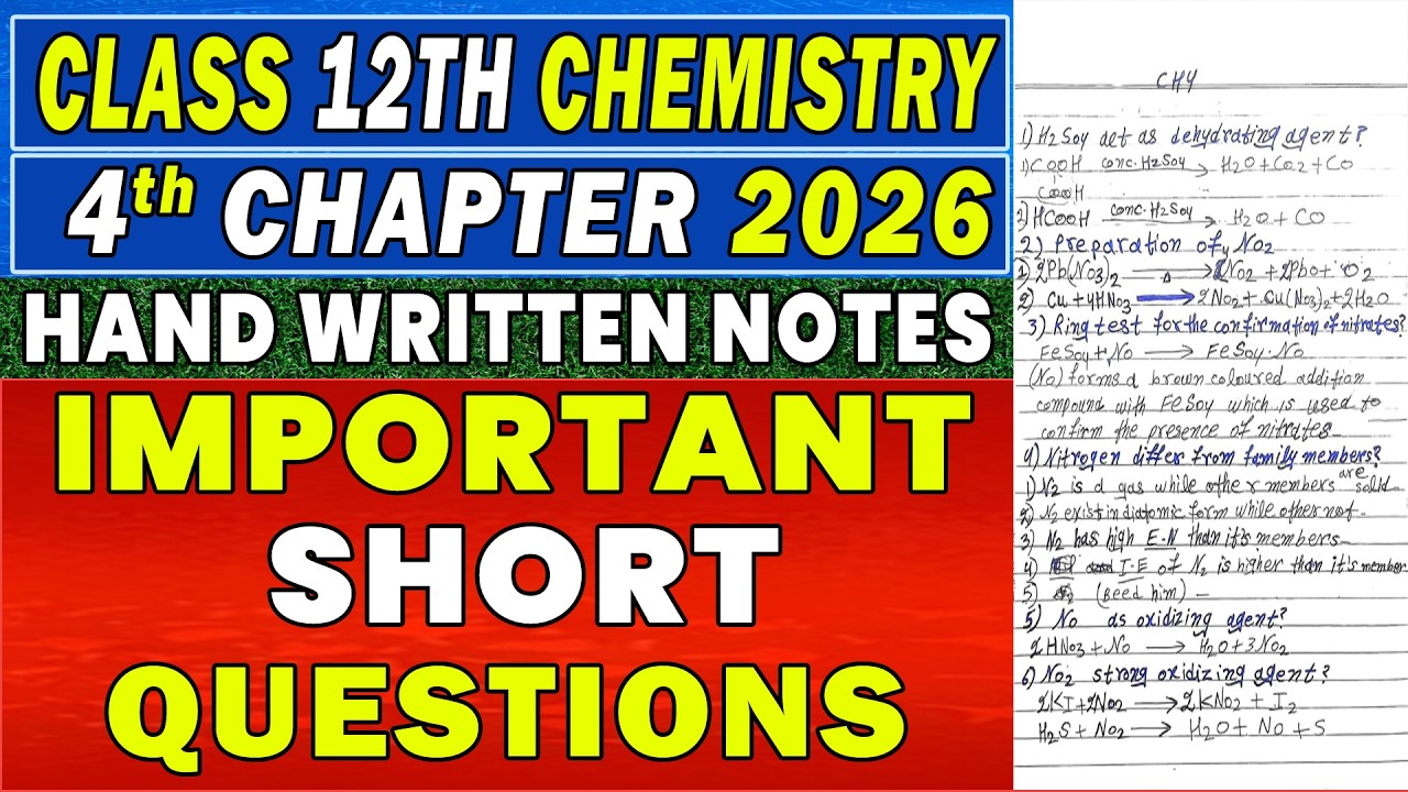 12th Class Chemistry Chapter 4 Important Short Questions 2026 | 2nd Year Chemistry Notes | chapter 4