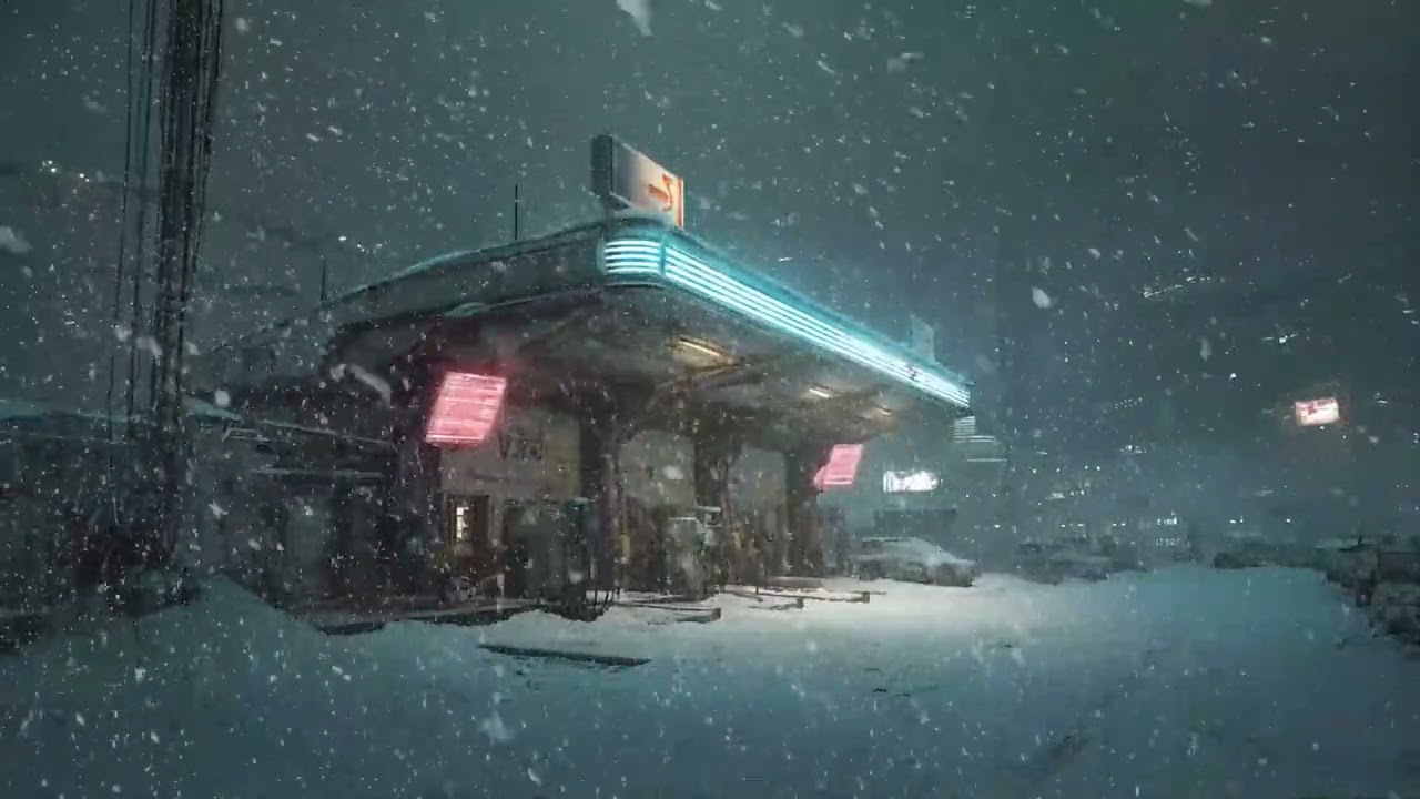 Futuristic Gas Station in a Blizzard ❄️ 3 Hours Sci-Fi Winter Ambience, No Music, Deep Sleep