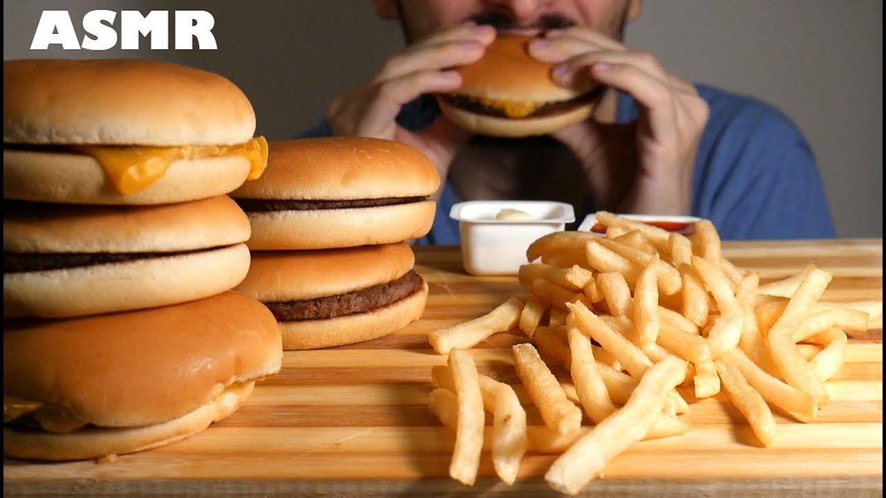 ASMR MCDONALD'S CHEESEBURGER, BURGER E FRIES EATING SOUNDS  *MUKBANG ITA NO TALKING 먹방
