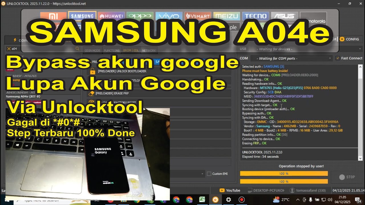 PERBAIKI SAMSUNG A04e Lupa Akun Google Via UNLOCKTOOL TERBARU