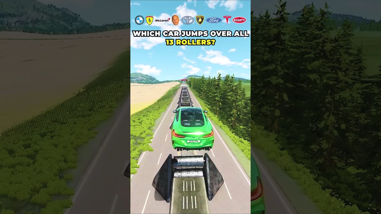 Cars VS 13 Rollers Jump Challenge 🚗 | BeamNG.drive #shorts