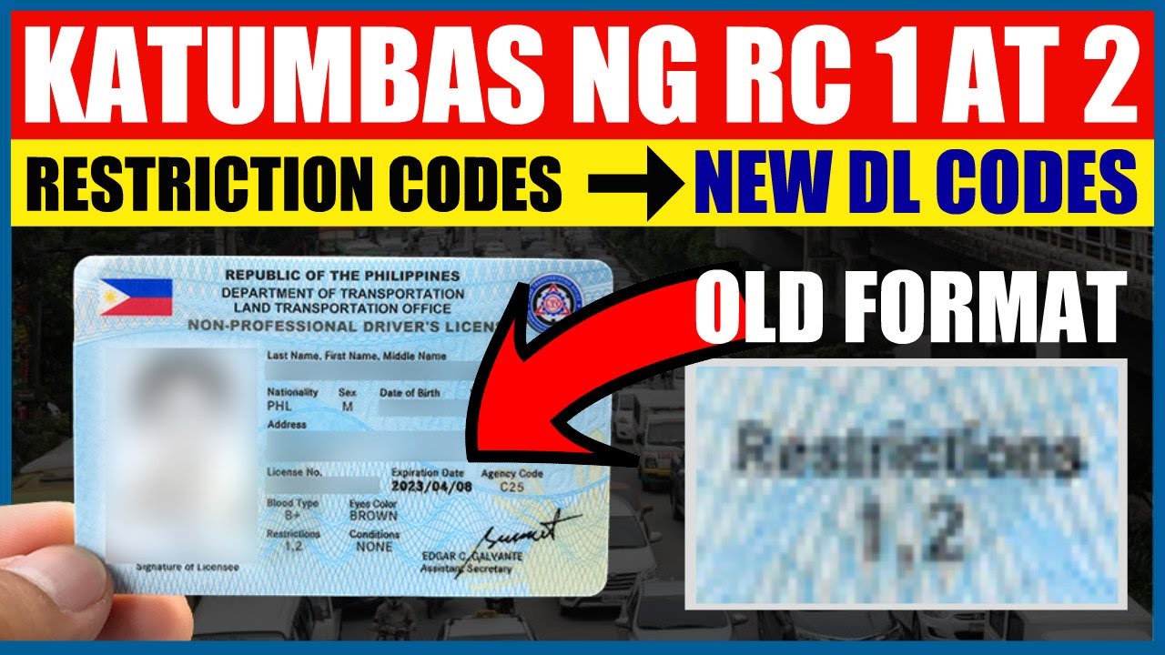 ANO ANG KATUMBAS NG RESTRICTION CODE 1 AT 2  SA BAGONG LTO DL CODES