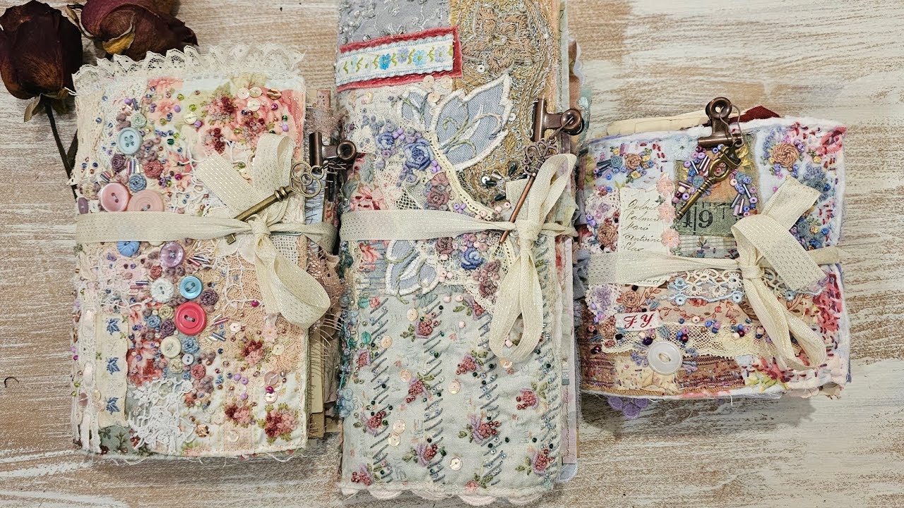 Flip through, handmade junk journal, embroidered journal, slow stitch cover, textile art journal