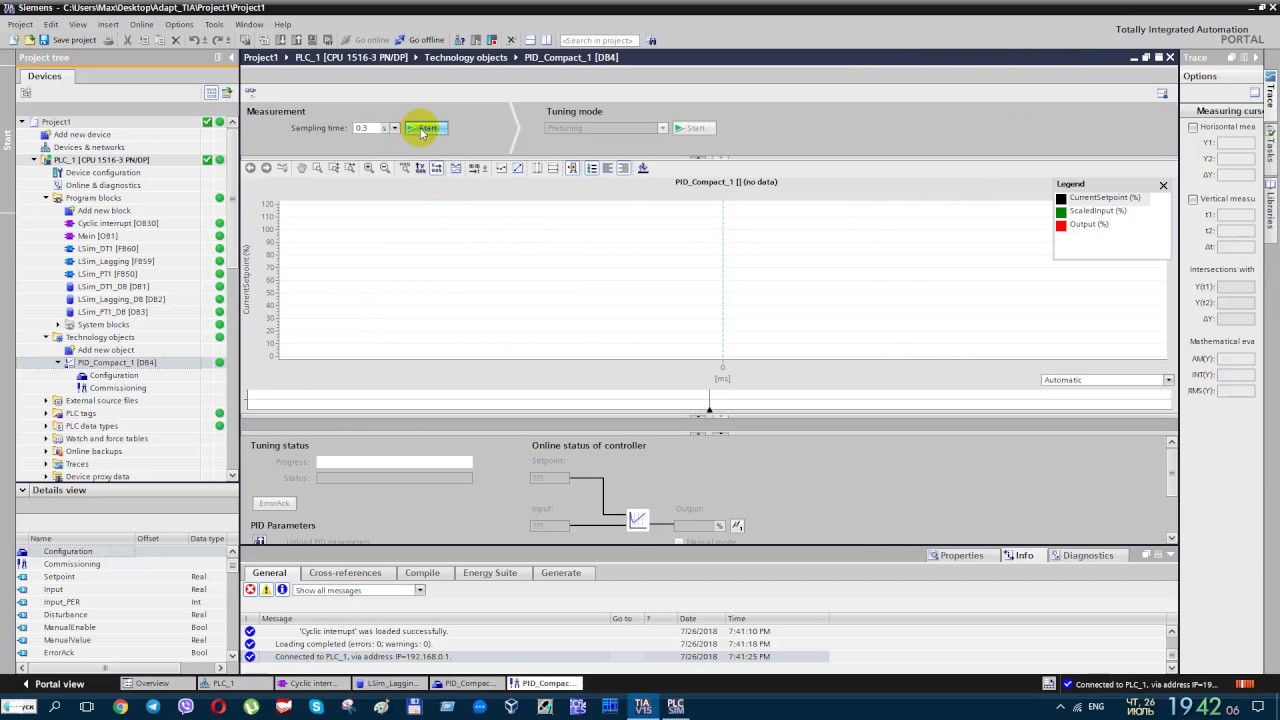 Using PID compact controller in TIA Portal environment