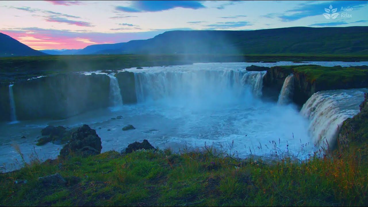 Large Waterfall Sounds in Evening. White noise for sleeping. Nature asmr