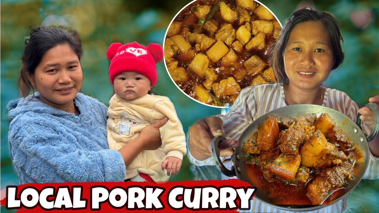 Cooking 🥘 and Eating pork curry at home 