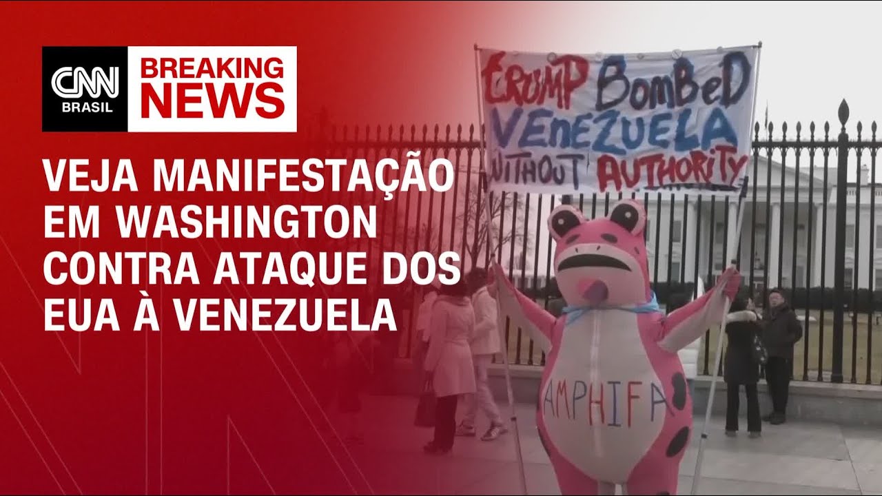 Manifestantes protestam contra ataque dos EUA à Venezuela em frente à Casa Branca