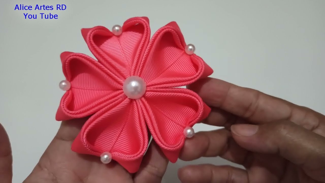 Flor Coração com Pérola  Aula 518